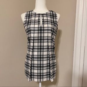 Ann Taylor plaid houndstooth sleeveless pleated blouse